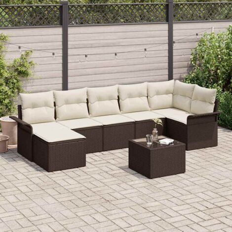 Conjunto de sofá de jardín con cojín 8 pcs Marrón Poliratán vidaXL