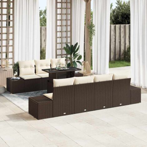 Conjunto de sofá de jardín con cojín 8 pcs Marrón y crema vidaXL