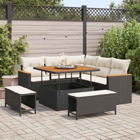 Conjunto de sofá de jardín con cojín 8 pcs Negro Poliratán vidaXL