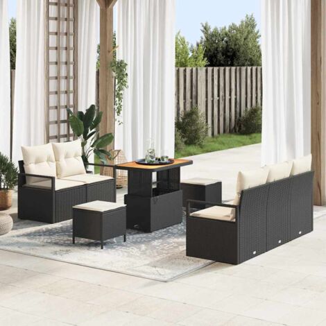 Conjunto de sofá de jardín con cojín 8 pcs Negro y crema