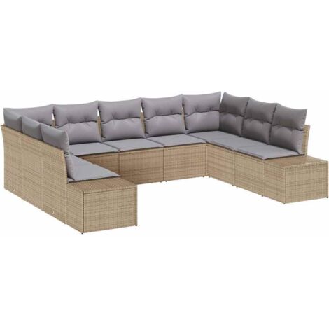 Conjunto de sofá de jardín con cojín 9 pcs beige y gris claro