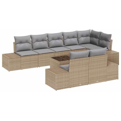 Conjunto de sofá de jardín con cojín 9 pcs Beige y Gris Claro vidaXL