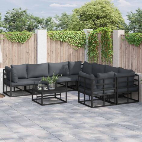 Conjunto de sofá de jardín con cojín 9 pcs Negro Aluminio