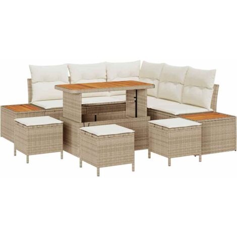 Conjunto de sofá de jardín con cojín Beige Poliratán