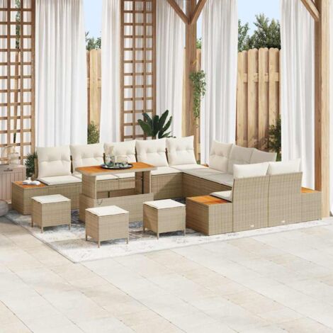Conjunto de sofá de jardín con cojín Beige Poliratán