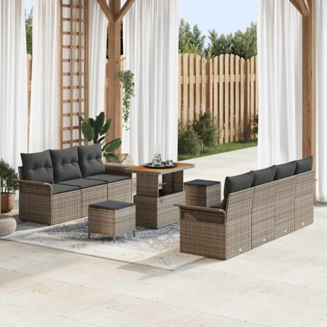 Conjunto de sofá de jardín con cojín con almohada 10 pcs Gris vidaXL