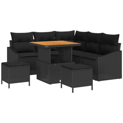 Conjunto de sofá de jardín con cojín con almohada 8 pcs Negro