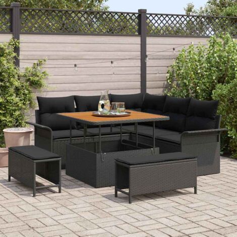 Conjunto de sofá de jardín con cojín con almohada 8 pcs Negro