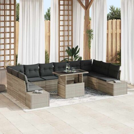 Conjunto de sofá de jardín con cojín Manual 11 pcs Gris claro