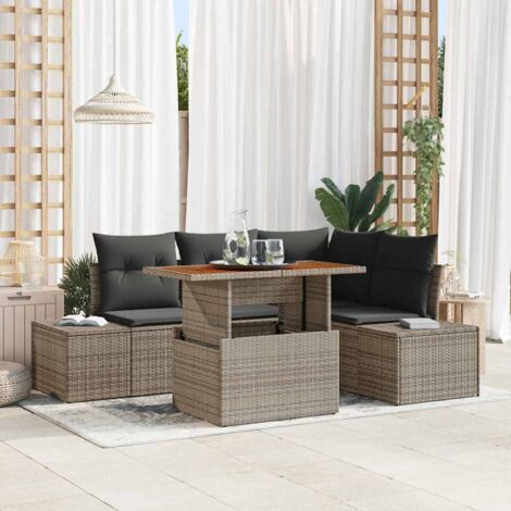 Conjunto de sofá de jardín con cojín Manual 5 pcs Gris y marrón