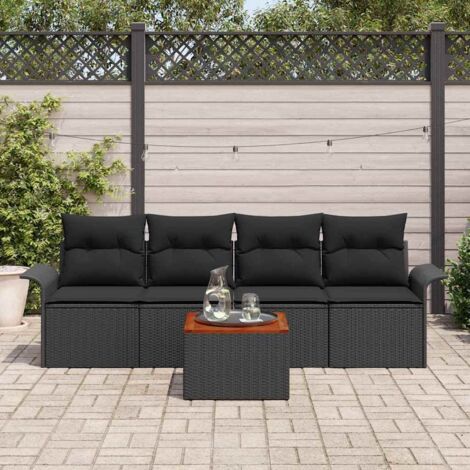 Conjunto de sofá de jardín con cojín Manual 5 pcs Negro