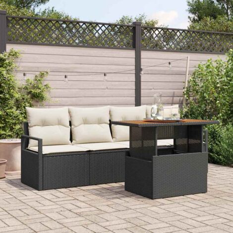 Conjunto de sofá de jardín con cojín Manual 5 pcs Negro y crema