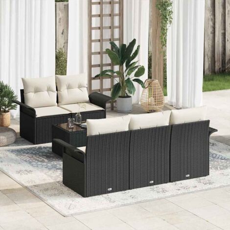 Conjunto de sofá de jardín con cojín Manual 6 pcs Negro y crema