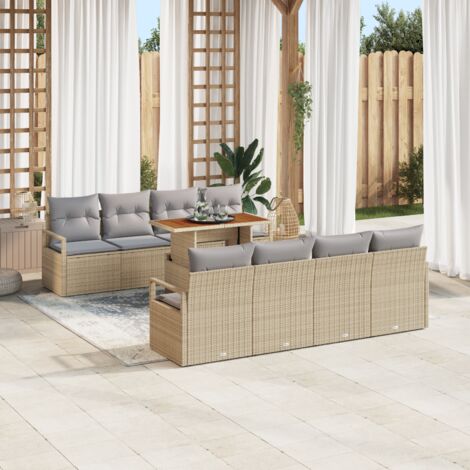 Conjunto de sofá de jardín con cojín Manual 9 pcs Beige y gris vidaXL