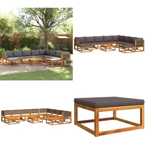 Conjunto de sofá de jardín de 11 piezas con cojines de madera de acacia y cuerda - Cojín de madera - Muebles de jardín