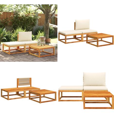 Conjunto de sofá de jardín de 3 piezas con cojines de madera de acacia y cuerda - Muebles de jardín - Sofá de exterior