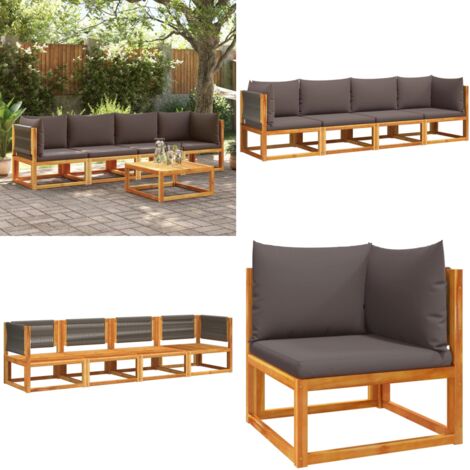 Conjunto de sofá de jardín de 4 piezas con cojines de madera de acacia y cuerda - Cojín de madera - Muebles de jardín