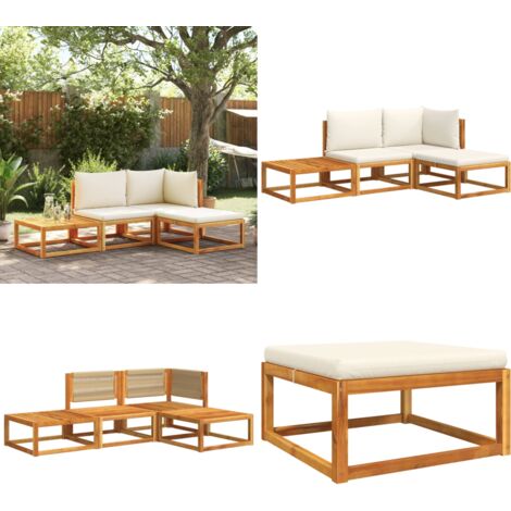 Conjunto de sofá de jardín de 4 piezas con cojines de madera de acacia y cuerda - Muebles de jardín - Cojines de madera