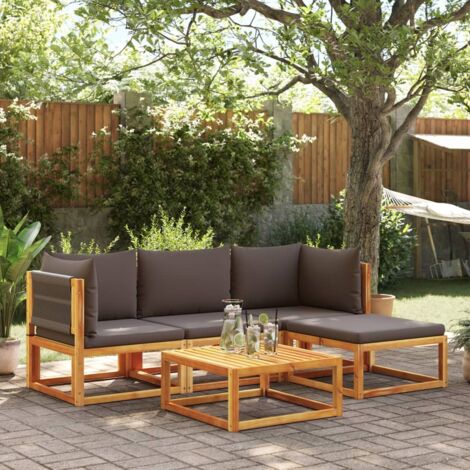 Conjunto de sofá de jardín de 5 piezas con cojines de madera de acacia y cuerda