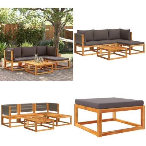 Conjunto de sofá de jardín de 5 piezas con cojines de madera de acacia y cuerda - Cojín de madera - Muebles de jardín