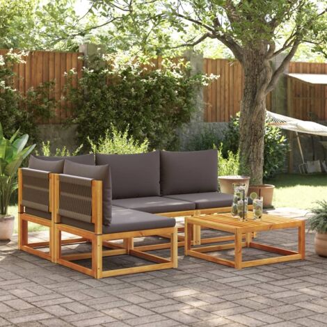 Conjunto de sofá de jardín de 5 piezas con cojines de madera de acacia y cuerda vidaXL