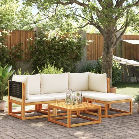Conjunto de sofá de jardín de 5 piezas con cojines de madera de acacia y ratán vidaXL
