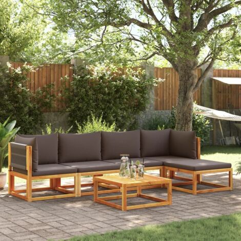 Conjunto de sofá de jardín de 6 piezas con cojines de madera de acacia y cuerda
