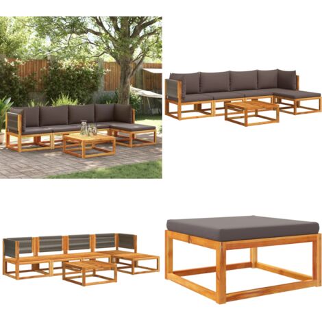 Conjunto de sofá de jardín de 6 piezas con cojines de madera de acacia y cuerda - Cojín de madera - Muebles de jardín