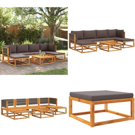 Conjunto de sofá de jardín de 7 piezas con cojines de madera de acacia y cuerda - Cojín de madera - Muebles de jardín
