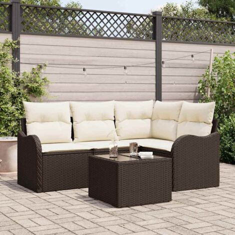 Conjunto de sofá de jardín Marrón ratán sintético