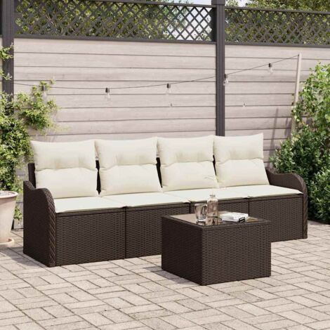 Conjunto de sofá de jardín Marrón ratán sintético