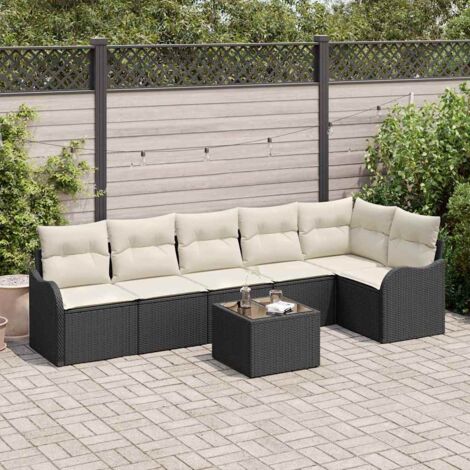 Conjunto de sofá de jardín Negro ratán sintético