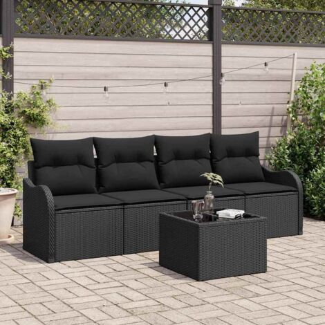 Conjunto de sofá de jardín Negro ratán sintético vidaXL