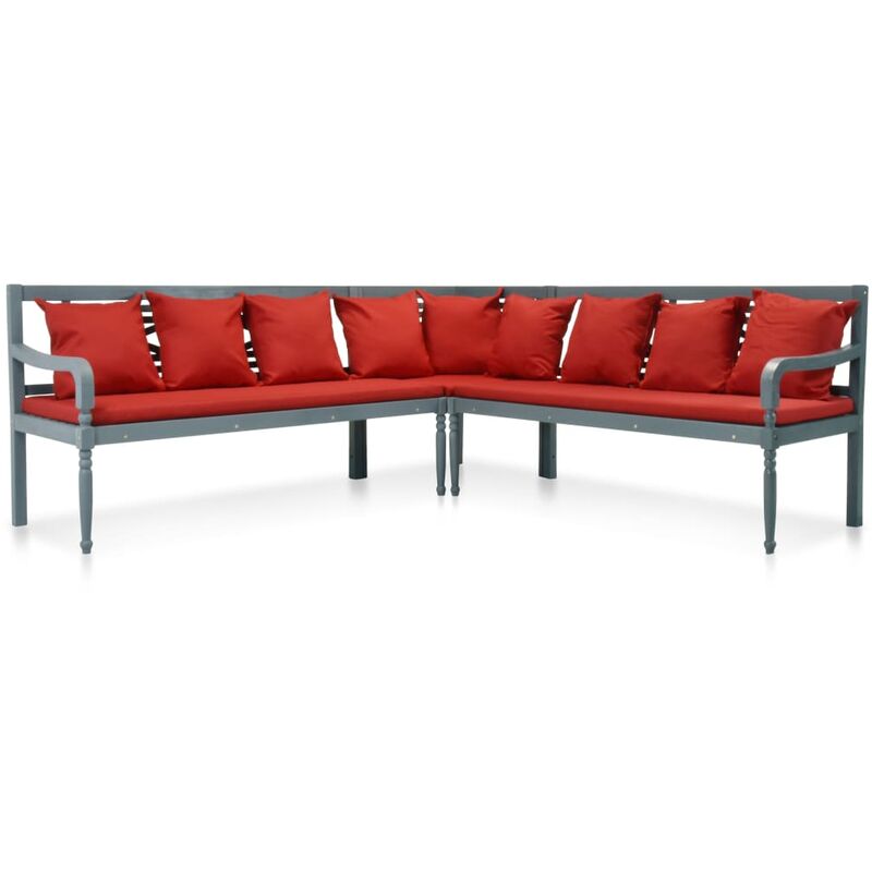 

vidaXL Set muebles de jardín 3 pzas madera maciza acacia gris y rojo - Gris