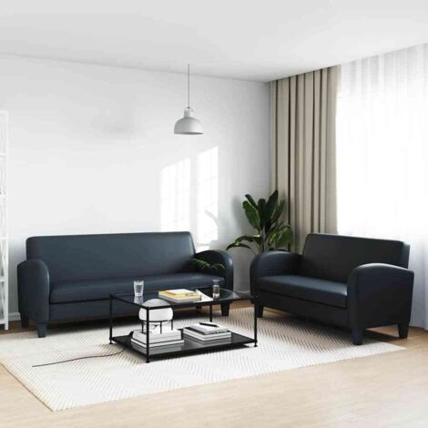 Conjunto de sofás 2 piezas cuero sintético negro
