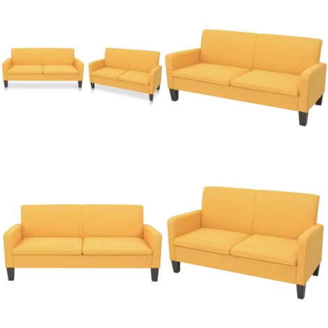 Conjunto de sofás 2 piezas tela amarillo - Sofá de 3 plazas - Sofá amarillo