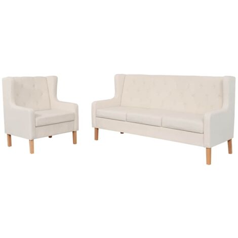 Conjunto de sofás 2 piezas tela  crema