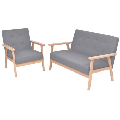 Conjunto de sofás 2 piezas tela gris claro
