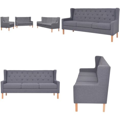 Conjunto de sofás 3 piezas tela gris - Sofás de tela gris - Sofás de madera