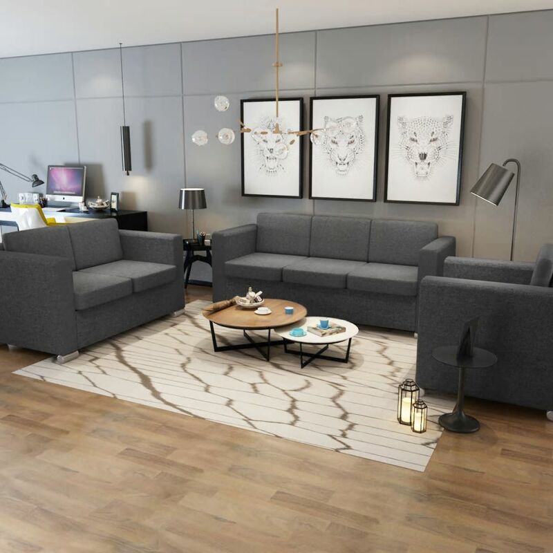 

Conjunto de sofás 3 unidades tela gris oscuro