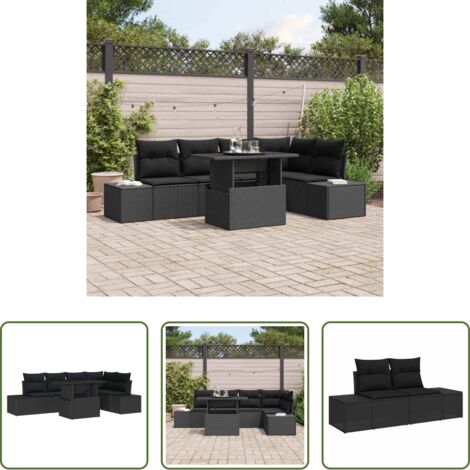 Conjunto de sofás -  Conjunto de sofá de jardín 6 pcs Negro Poliratán