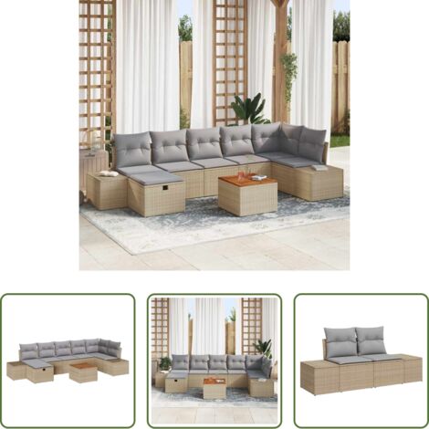 Conjunto de sofás -  Conjunto de sofás de jardín con cojín 8 pcs Beige Poliratán