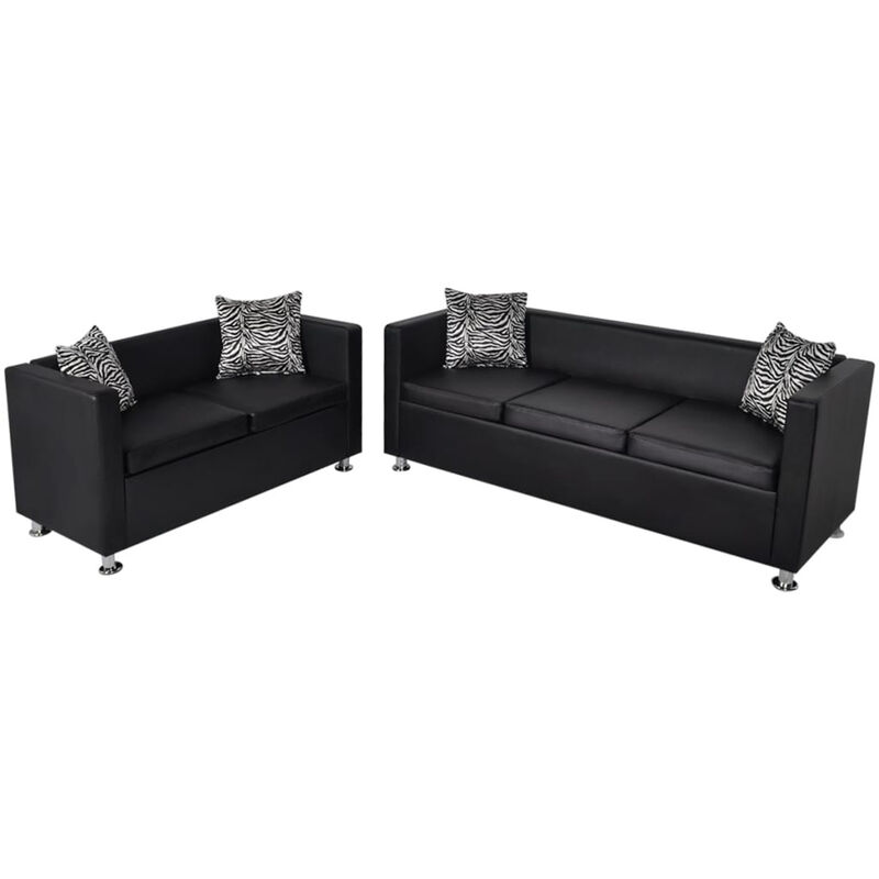 

Conjunto de sofas de 2 y 3 plazas de cuero artificial negro
