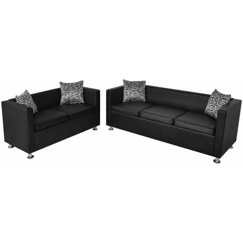 

Conjunto de sofás de 2 y 3 plazas de cuero artificial negro
