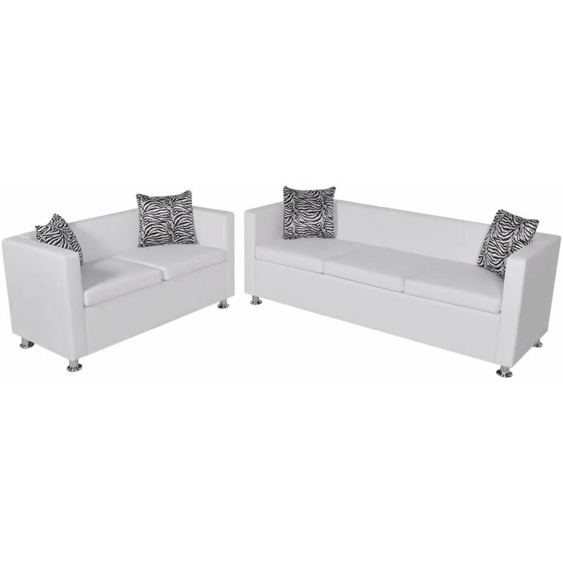 

Conjunto de sofas de 2 y 3 plazas y sillon de cuero artificial blanco