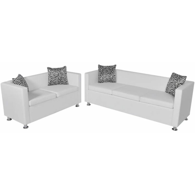 

Conjunto de sofás de 2 y 3 plazas y sillón de cuero artificial blanco