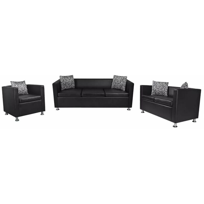 

Conjunto de sofas de 2 y 3 plazas y sillon de cuero artificial negro