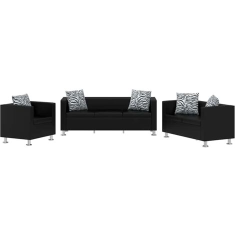 Conjunto de sofás de 2 y 3 plazas y sillón de cuero artificial negro vidaXL