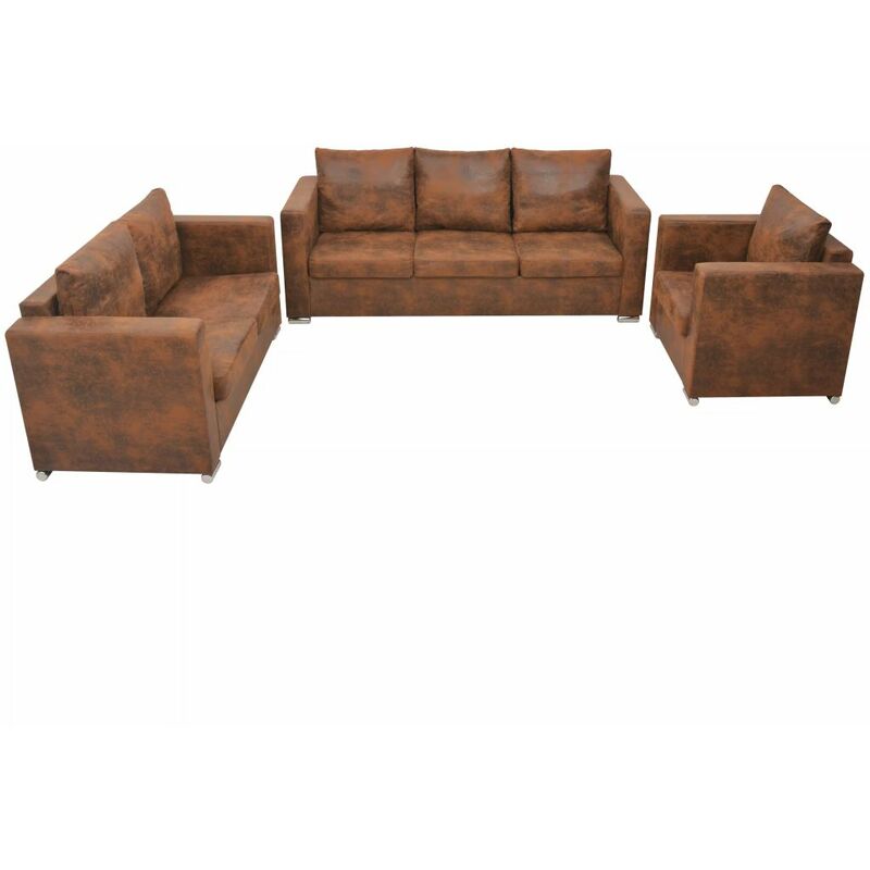 

Conjunto de sofás de 3 piezas de piel artificial de ante