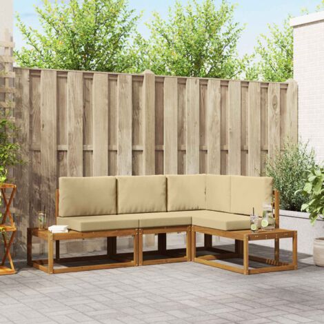 Conjunto de sofás de exterior con cojín 4 Pieza Natural y Beige